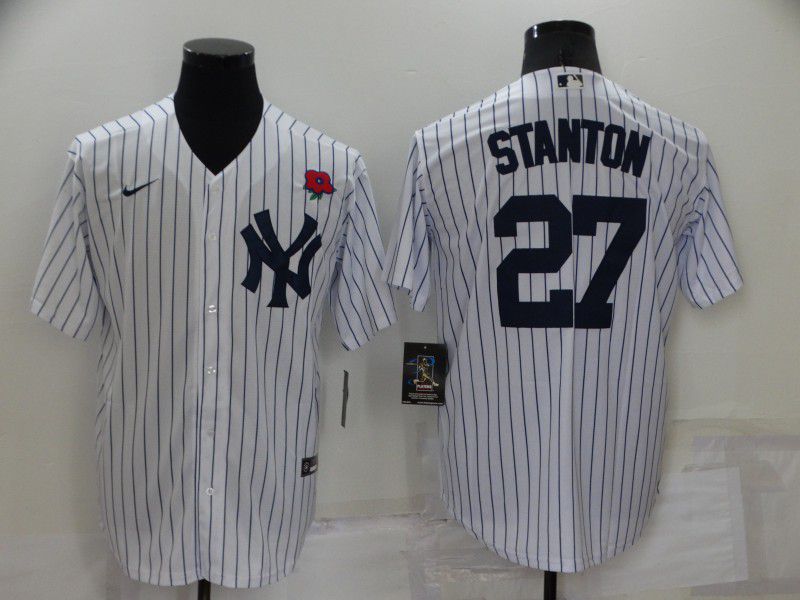 Men New York Yankees 27 Stanton White Strip Game 2022 Nike MLB Jersey